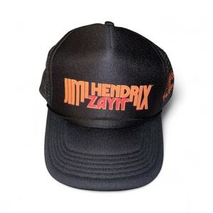 Jimi Hendrix X Zayn Angel Graphic Black Trucker Hat Cap One Size Adjustable